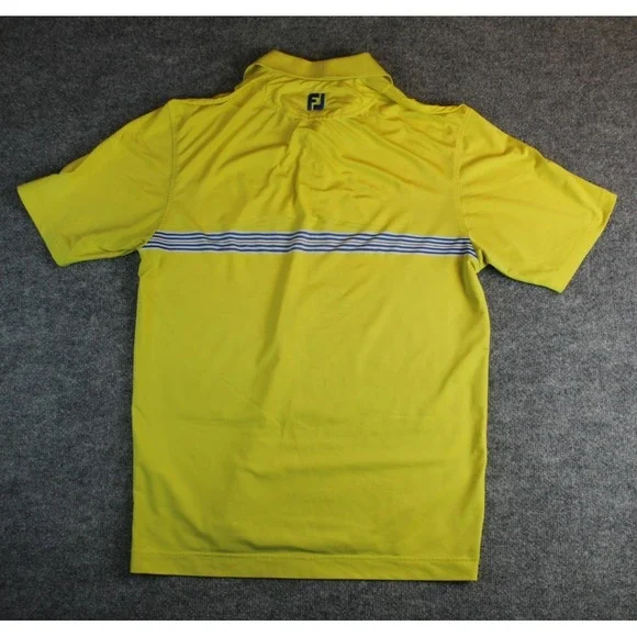 Footjoy Men's Short Sleeve Golf Polo Shirt Yellow Blue Stripes Medium WCC - Picture 5 of 6